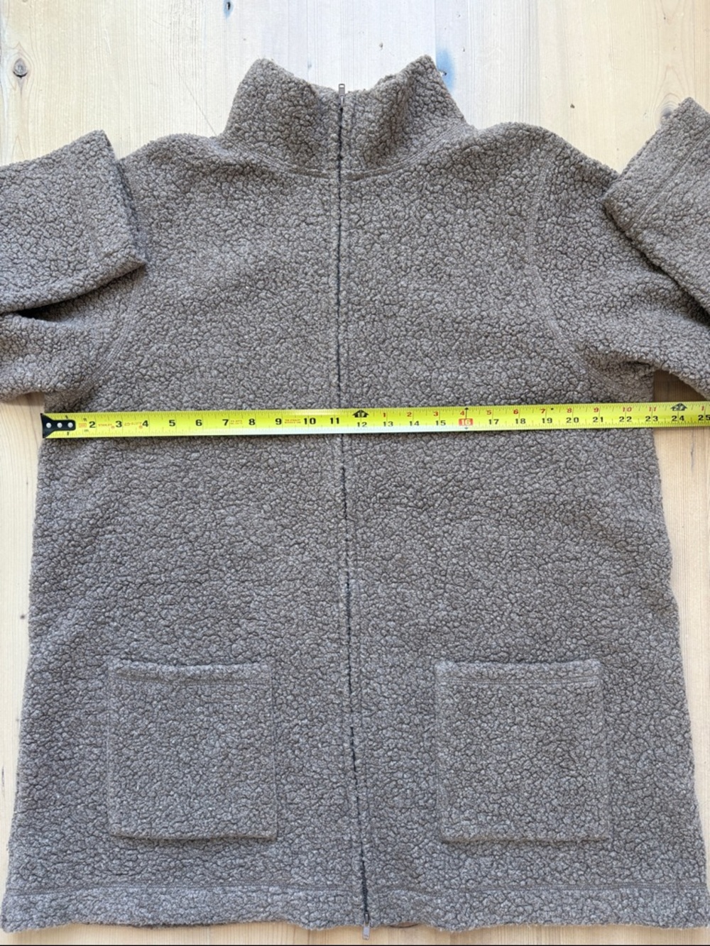 Eileen Fisher Lightweight Wool Blend Tan Zip Front Teddy Jacket - Medium - Picture 6 of 8